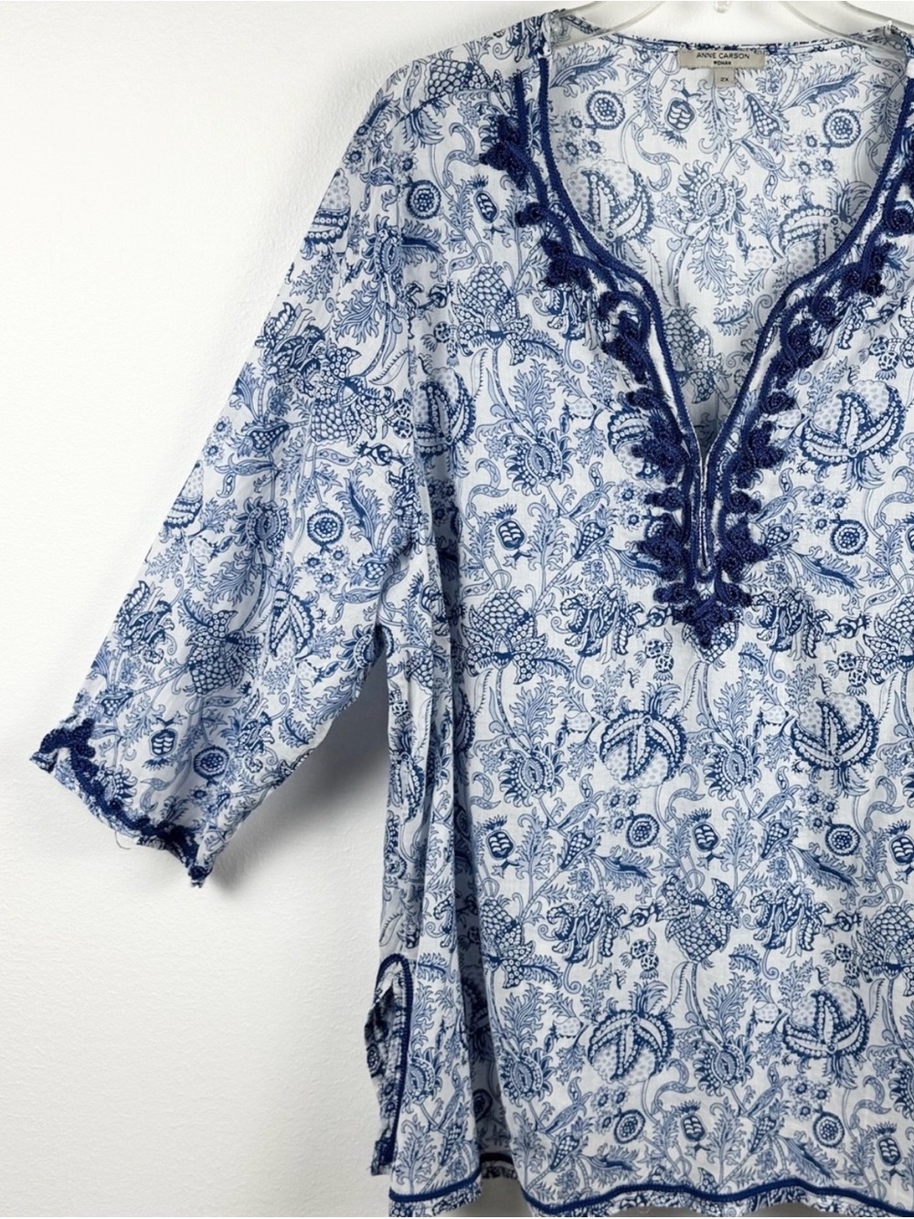 Anne Carson Blue Paisley Cotton Tunic size 2X - Picture 3 of 16